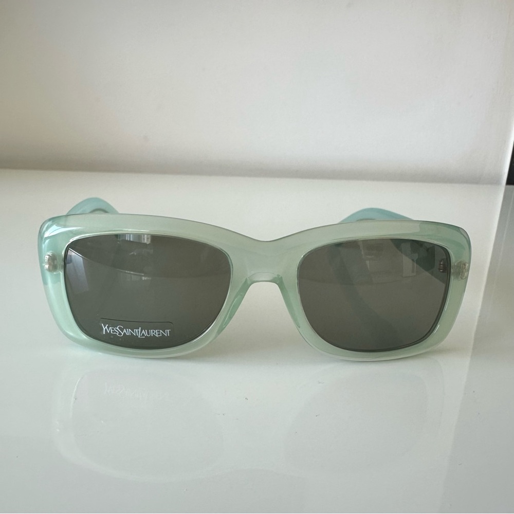 Yves Saint Laurent Mint Green Rectangular Sunglasses with Dark Lenses